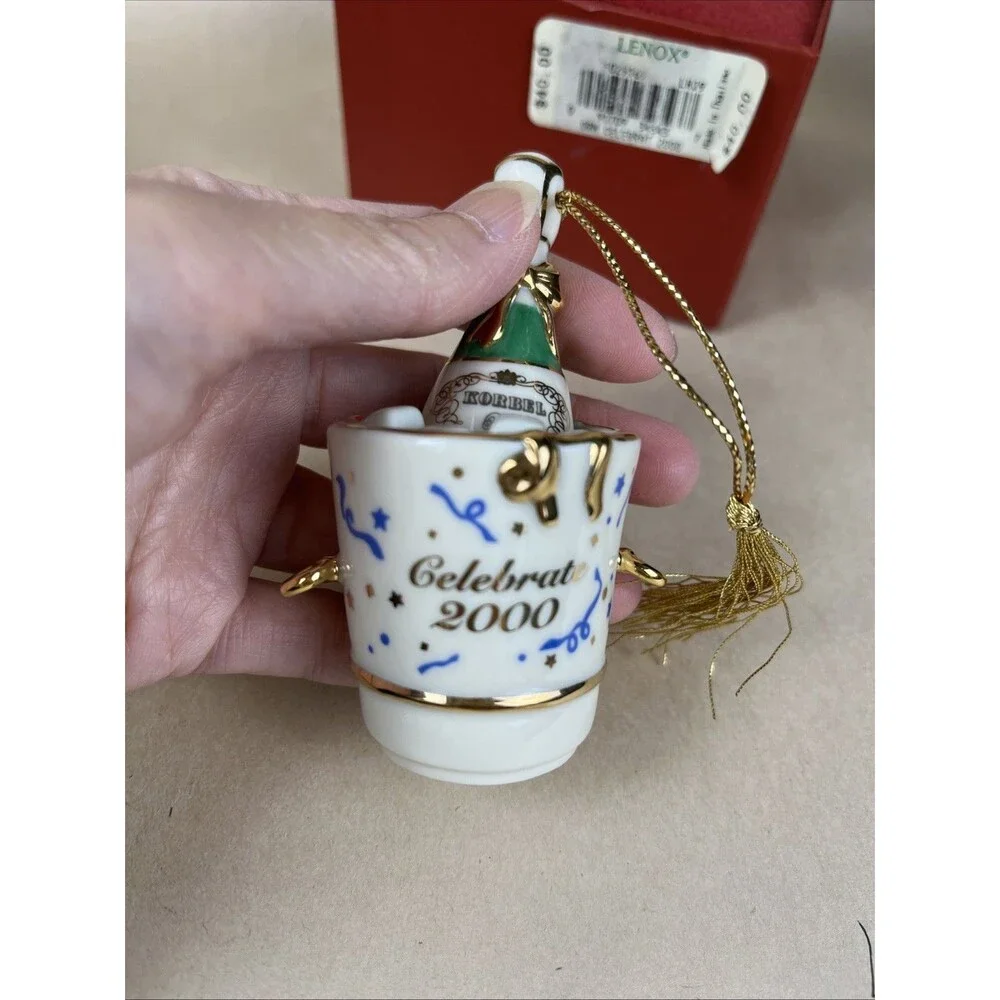 VTG NIB Lenox Celebrate 2000 Millennium Edition Ornament Champagne in Bucket $40